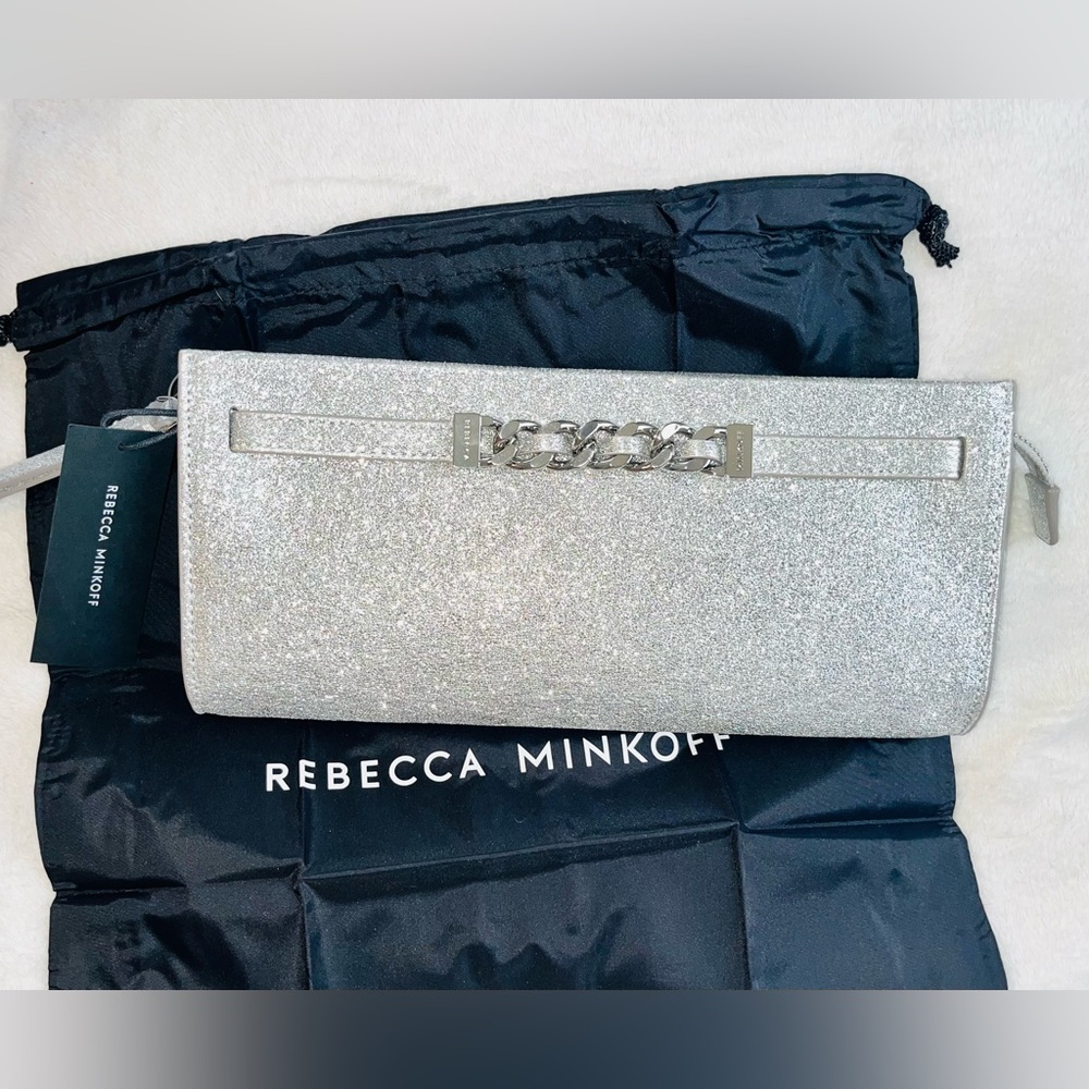 Rebecca Minkoff Curb Link Clutch Glittering Silver NWT